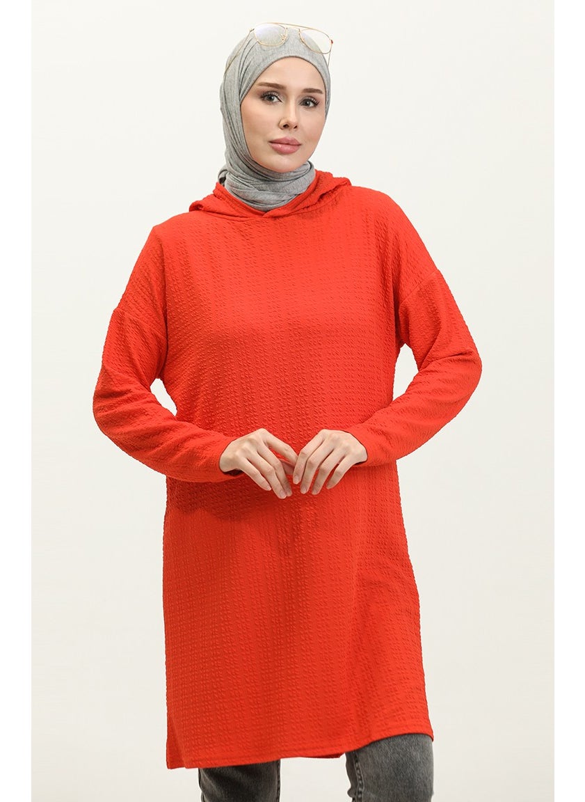 Sefa Merve Hooded Seasonal Tunic 8677-01 Dark Coral  - Image 1