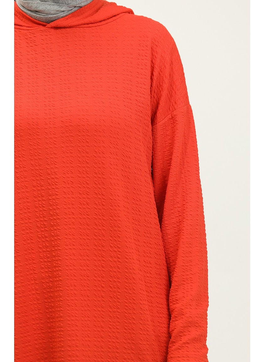 Sefa Merve Hooded Seasonal Tunic 8677-01 Dark Coral  - Image 4
