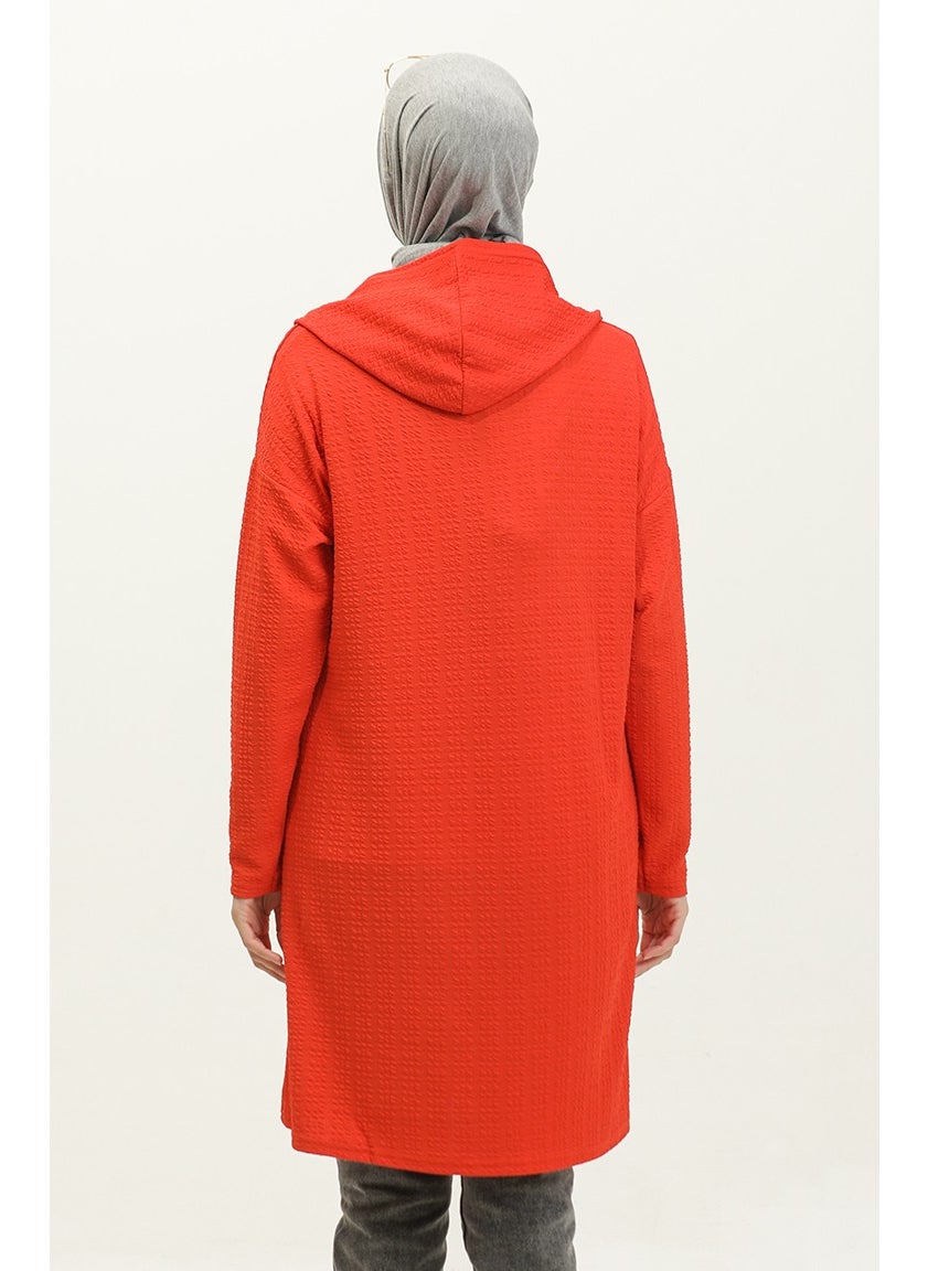 Sefa Merve Hooded Seasonal Tunic 8677-01 Dark Coral  - Image 5
