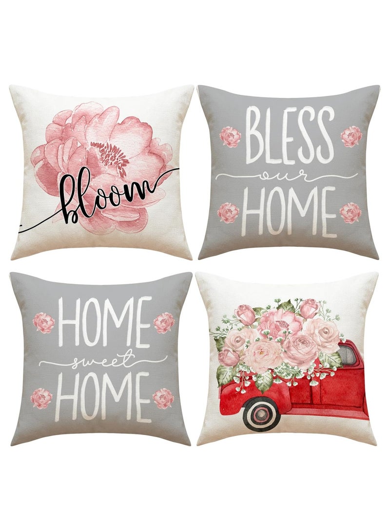 DIOTTI Cushion Covers,45 * 45cm Home Sweet Home Eucalyptus Leaves Throw Pillow Covers Set of 4, Spring Summer Seasonal Decorations For Outdoor Patio Garden Blench Living Room Sofa Farmhouse Decor(Style 2) - Image 1