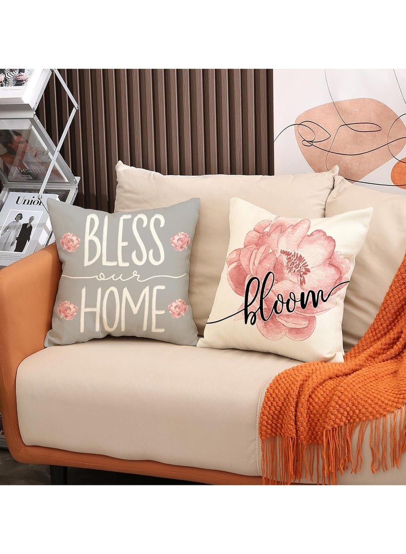 DIOTTI Cushion Covers,45 * 45cm Home Sweet Home Eucalyptus Leaves Throw Pillow Covers Set of 4, Spring Summer Seasonal Decorations For Outdoor Patio Garden Blench Living Room Sofa Farmhouse Decor(Style 2) - Image 2