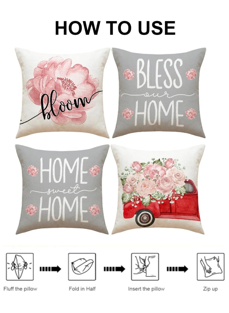 DIOTTI Cushion Covers,45 * 45cm Home Sweet Home Eucalyptus Leaves Throw Pillow Covers Set of 4, Spring Summer Seasonal Decorations For Outdoor Patio Garden Blench Living Room Sofa Farmhouse Decor(Style 2) - Image 3