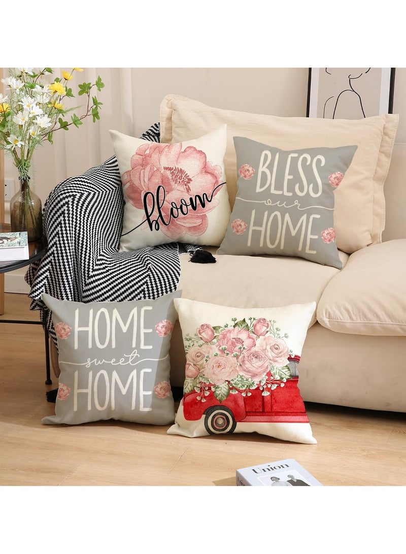 DIOTTI Cushion Covers,45 * 45cm Home Sweet Home Eucalyptus Leaves Throw Pillow Covers Set of 4, Spring Summer Seasonal Decorations For Outdoor Patio Garden Blench Living Room Sofa Farmhouse Decor(Style 2) - Image 4