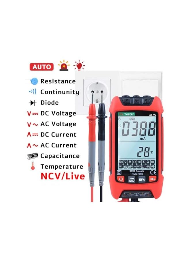 promass Digital Multimeter, 9999 Counts TRMS Auto-Ranging Voltmeter, Accurate AC/DC Voltage, Amp, Ohm, Capacitance, Frequency, and Diode Measurement with Backlight and Flashlight