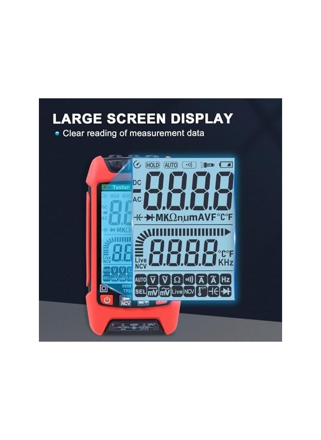 promass Digital Multimeter, 9999 Counts TRMS Auto-Ranging Voltmeter, Accurate AC/DC Voltage, Amp, Ohm, Capacitance, Frequency, and Diode Measurement with Backlight and Flashlight