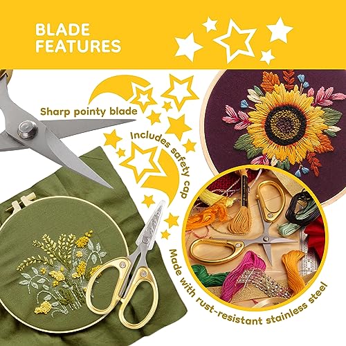 BambooMN JubileeYarn Sharp Titanium Embroidery Craft Scissors w/Sheath - Gold - 1 Pair - Image 4