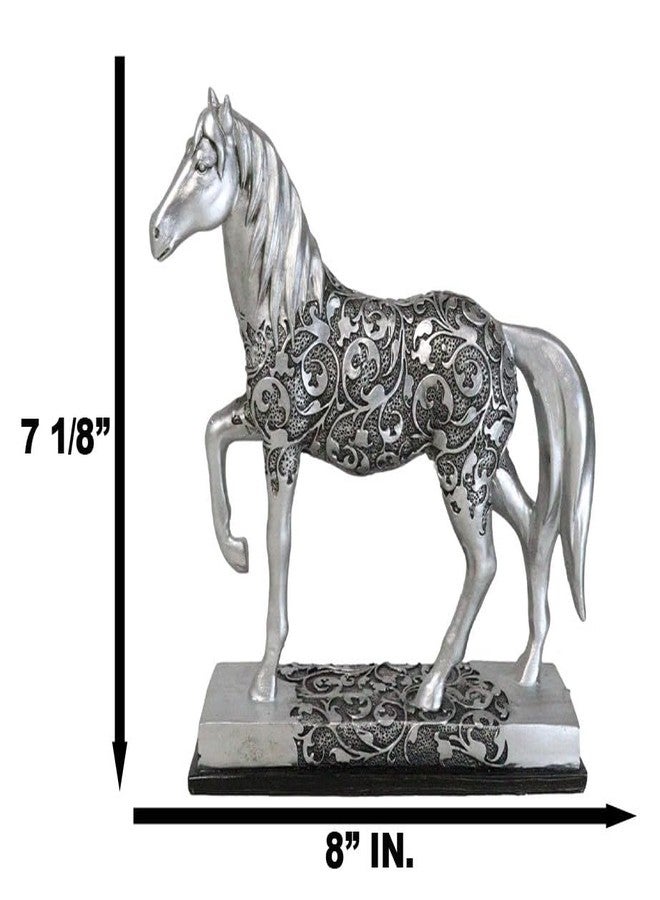 Ebros Gift Ebros Equestrian Filigree Design Graceful Sauntering Silver Horse Statue 7.75" Long Exotic Carved Stallion with Base Animal Decor Sculpture - Image 2