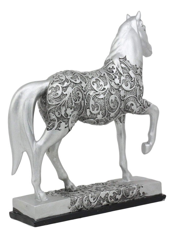 Ebros Gift Ebros Equestrian Filigree Design Graceful Sauntering Silver Horse Statue 7.75" Long Exotic Carved Stallion with Base Animal Decor Sculpture - Image 4