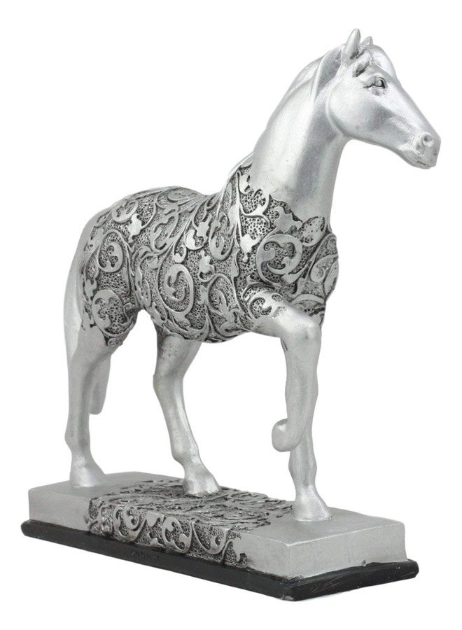 Ebros Gift Ebros Equestrian Filigree Design Graceful Sauntering Silver Horse Statue 7.75" Long Exotic Carved Stallion with Base Animal Decor Sculpture - Image 5
