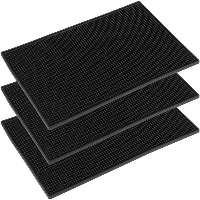 3 PACK 12 X 18 INCHES RUBBER BAR SERVICE MAT 1CM THICK NON SLIP RUBBER BAR SPILL MAT COUNTERTOP KITCHEN RESTAURANT BARTENDER HOTEL BEVERAGES FURNITURE BLACK