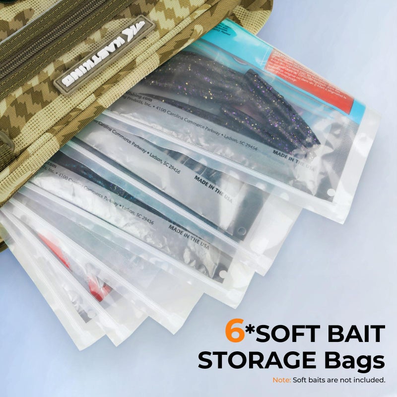 KastKing BaitSpace Waist Bag â€“ Waterproof Tackle Storage Bag With Adjustable Belt, Fishing Fanny Pack for Men, Soft Bait Organizer, 3600 Utility Box, Rod Holder, Nylon, Khaki Camo - Image 4