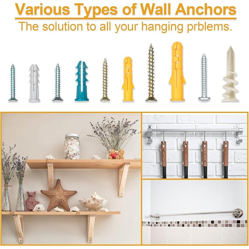 KURUI Drywall Anchors Assortment Kit for Sheetrock Concrete Brick, 350Pcs Wall Anchors and Flat Head Screws, 5 Sizes Picture Hanging Set for Bedroom/Office Wall Art Decor, House Warming Gifts New Home - Image 2
