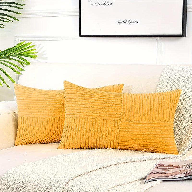 2pcs Set Yellow Corduroy Rectangular Decorative Waist Pillows 30x60cm With Pillow Core For Car Office Living Room Sofa Bedroom - Image 1