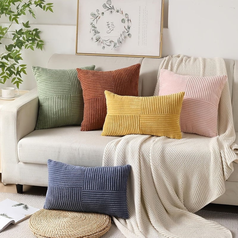 2pcs Set Yellow Corduroy Rectangular Decorative Waist Pillows 30x60cm With Pillow Core For Car Office Living Room Sofa Bedroom - Image 5
