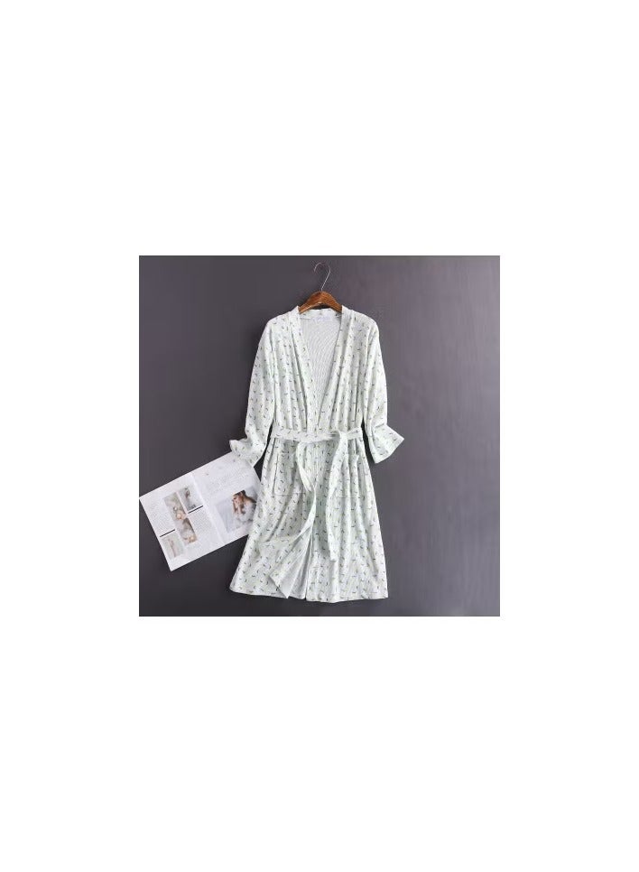 xozgdovg Spring Autumn New Cotton Walf Check Skimono Bathrobe Homewear Unisex Underwear Sleepwear Home Clothes Chinese Style Green Moon Bud 
