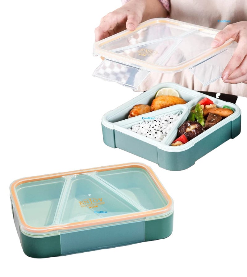 FunBlast Lunch Box for Kids & Adults – 3-Compartment Plastic Tiffin Box with Fork, Ideal for School, Office & Snacks (Orange) - Image 4