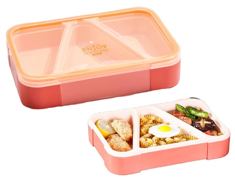 FunBlast Lunch Box for Kids & Adults – 3-Compartment Plastic Tiffin Box with Fork, Ideal for School, Office & Snacks (Orange) - Image 1