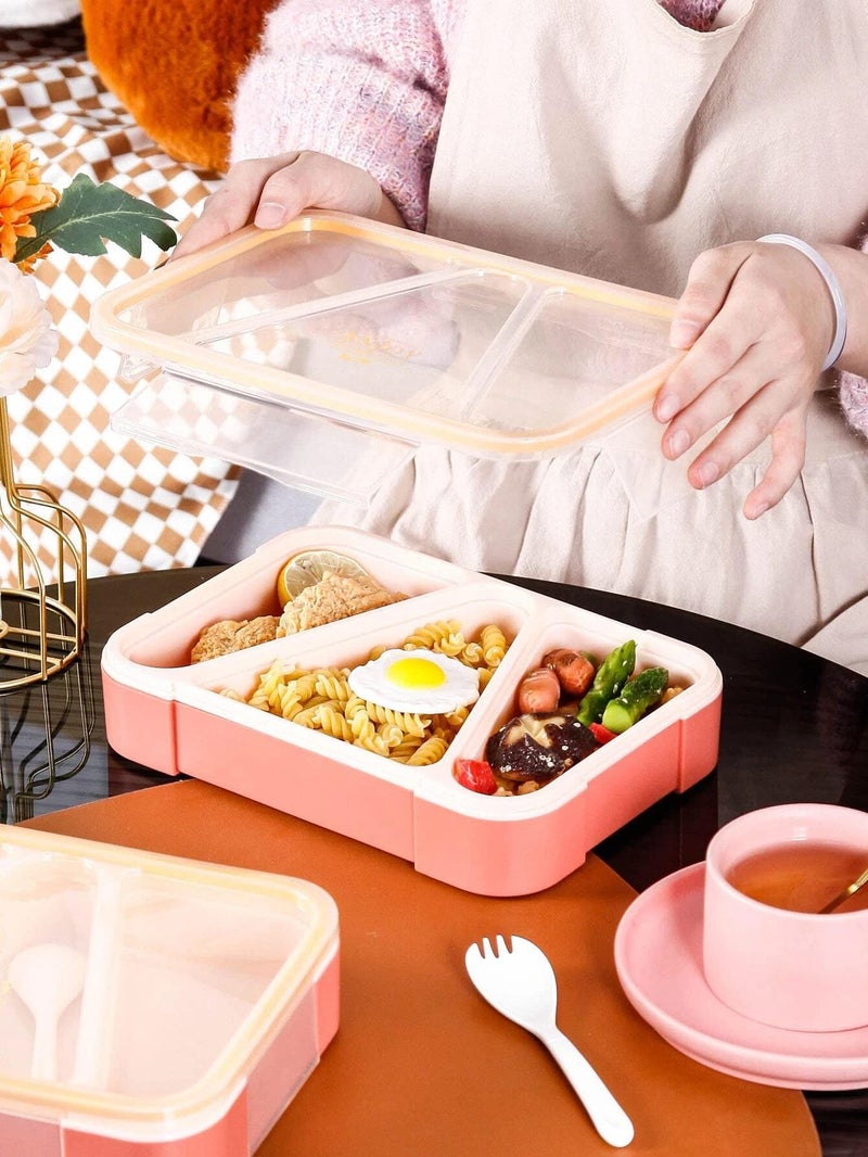 FunBlast Lunch Box for Kids & Adults – 3-Compartment Plastic Tiffin Box with Fork, Ideal for School, Office & Snacks (Orange) - Image 2