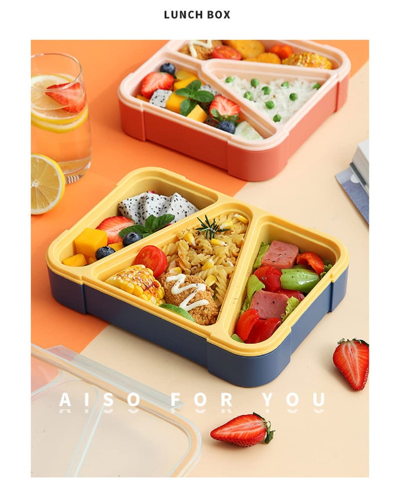 FunBlast Lunch Box for Kids & Adults – 3-Compartment Plastic Tiffin Box with Fork, Ideal for School, Office & Snacks (Orange) - Image 3