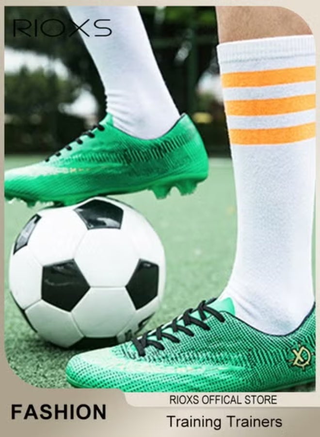 Soccer Cleats, Youth Spikes Track Trainers Boys Soccer Shoes, Low-Tops Athletic Turf Spikes Shoes for Men, Professional Soccer Shoes Low Top Sneaker, Outdoor Indoor Cleats Football Shoes for Teens, Breathable Lace-Up Trainers for Baseball Lacrosse Football, Training Sneaker for  Racing Running Jumping, Athlesiure Shoes Green Footwear