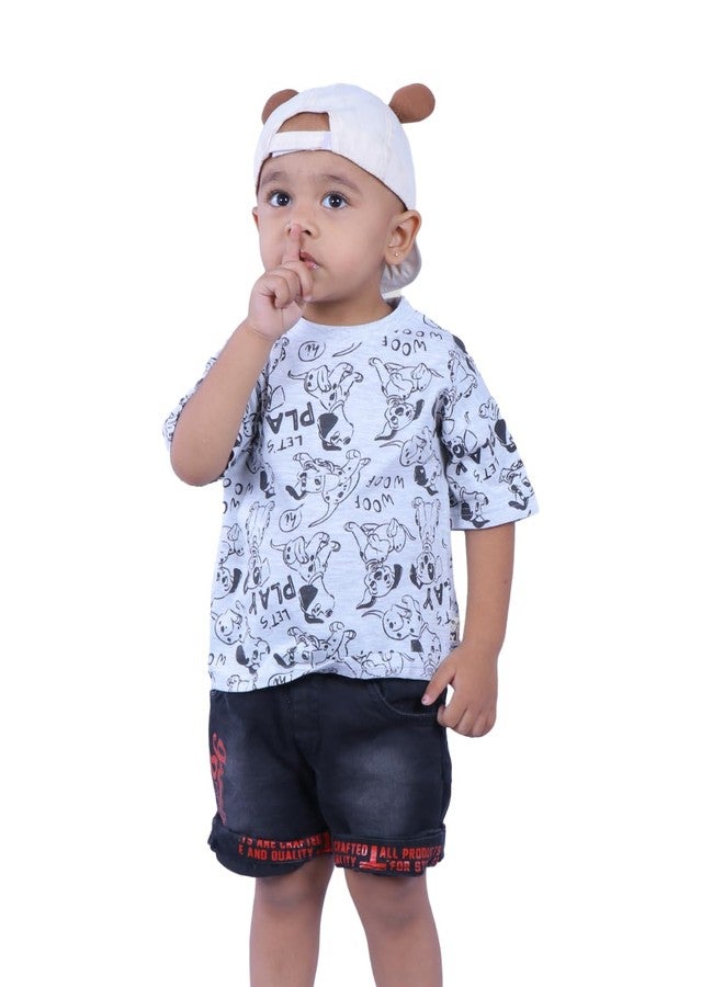 Tiny Hooman Cotton Drop Shoulder Tee | Grey Dog Print T-Shirt for Baby Boys & Girls - Size: 2 Years - Image 2