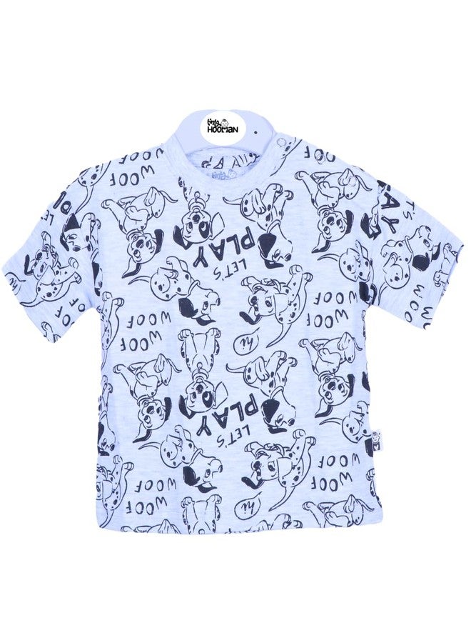 Tiny Hooman Cotton Drop Shoulder Tee | Grey Dog Print T-Shirt for Baby Boys & Girls - Size: 2 Years - Image 1