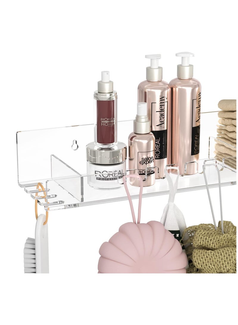 TPGP Acrylic Bathroom Shelves Organizer with Hooks Set of 2, No Drilling Design, Clear Floating Shelf for Shower Caddy, Wall Mounting Storage Shelves for Toiletries, Towels, Necklace, Soap  - Image 4