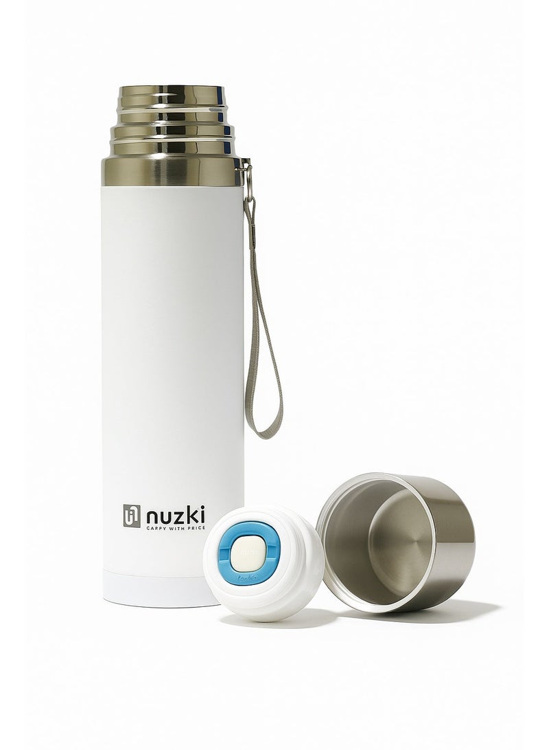 نوزكي ستيل - زجاجة مياه (500 مل) قارورة فولاذية معزولة بالفراغ، مقاومة للتسرب، خالية من مادة BPA، مج حراري مزدوج الجدار للقهوة للمشروبات الساخنة أو الباردة - Image 2