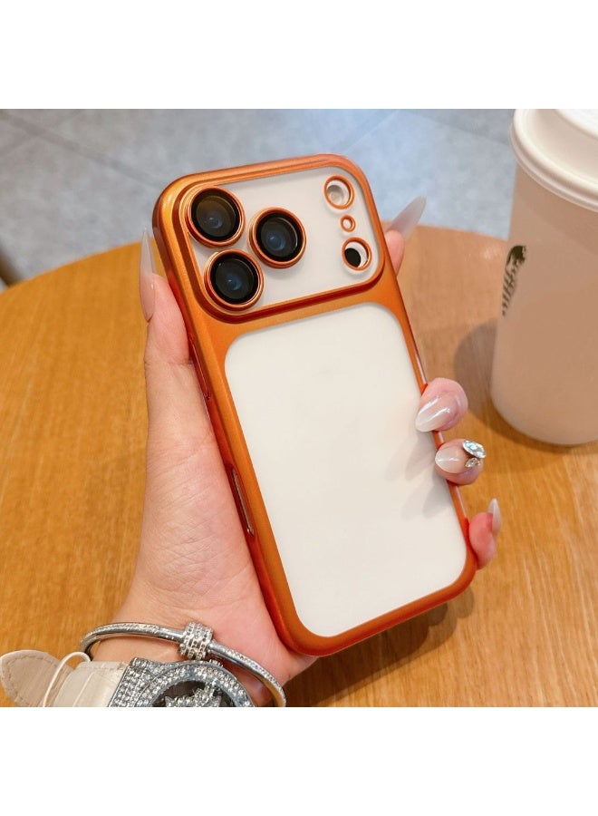 غطاء مطفي شفاف لهاتف آيفون 17 برو ماكس بإطار برتقالي كهربائي، غطاء نحيف مقاوم للصدمات مع حماية للكاميرا وظهر مطفي مقاوم لبصمات الأصابع - Image 2