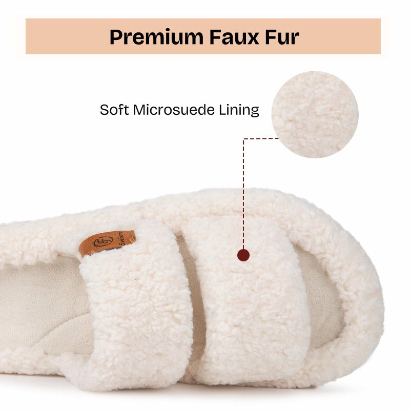 EverFoams Womens Fuzzy Open-toe Slippers Soft Comfy Memory Foam Indoor House Shoes Vanilla Ice,11-12 US - Image 5
