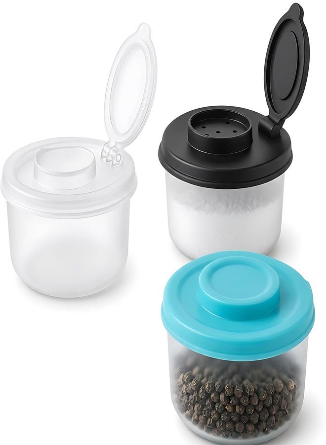 Notoke 3 PCS Travel Salt and Pepper Shakers Mini Plastic Pepper Caster with Lid Damp Proof, Portable Salt Shaker, Clear Plastic Airtight Dispenser Containers Outdoor Kitchen Lunch Boxes PP, 3 Colours - Image 1