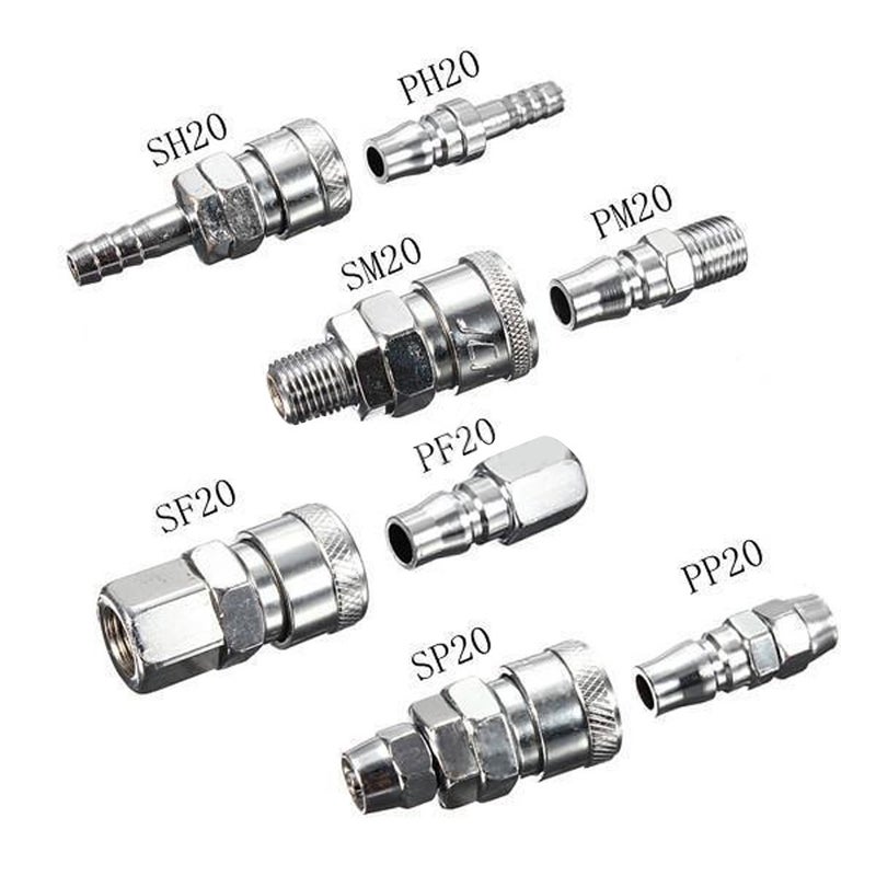 Stainless Steel Imported 2Pcs Quick Release Coupler Connector Air Line Hose Coupling Compressor Sf20  - Image 5