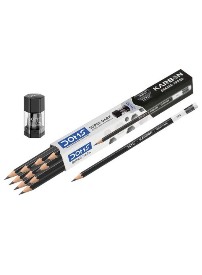 دومس لم رصاص DOMS Karbon RT فائق السواد من الجرافيت، 12 قطعة + ممحاة + مبراة - Image 2