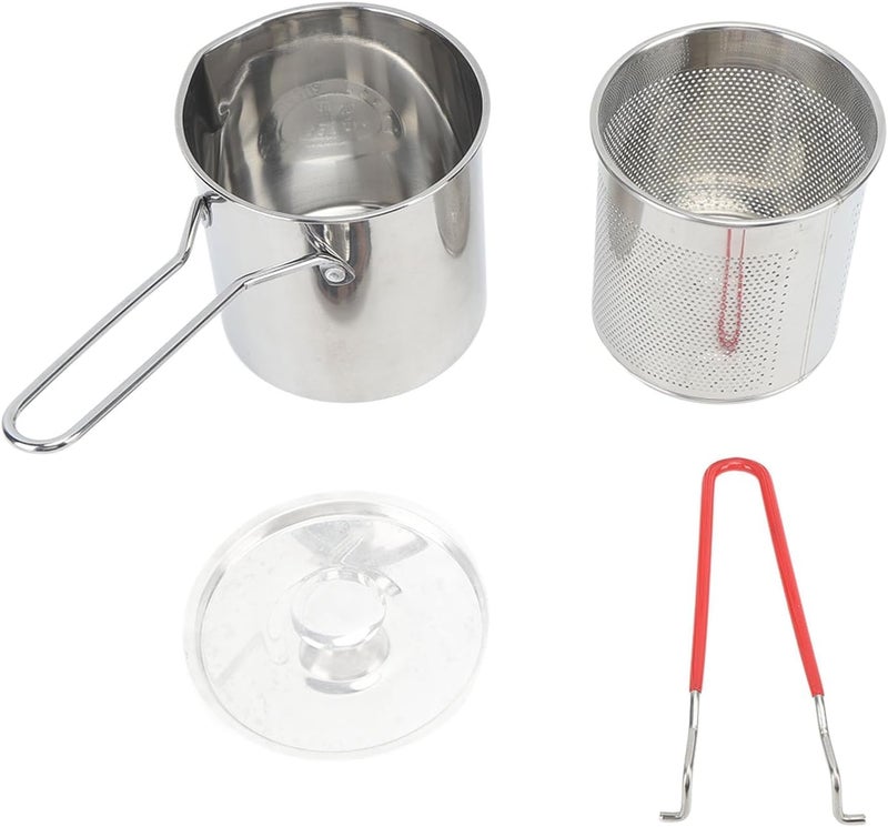 Multi-Use Deep Frying Pot 1.3L Stainless Steel – Includes Mesh Basket for Oil-Free Frying & Boiling – Great for Fries, Chicken, Shrimp, Eggs, Pasta – Durable & Easy to Clean (Silver one piece) - Image 1