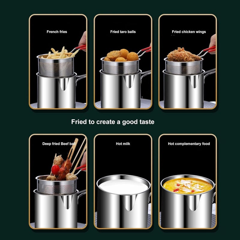 Multi-Use Deep Frying Pot 1.3L Stainless Steel – Includes Mesh Basket for Oil-Free Frying & Boiling – Great for Fries, Chicken, Shrimp, Eggs, Pasta – Durable & Easy to Clean (Silver one piece) - Image 4