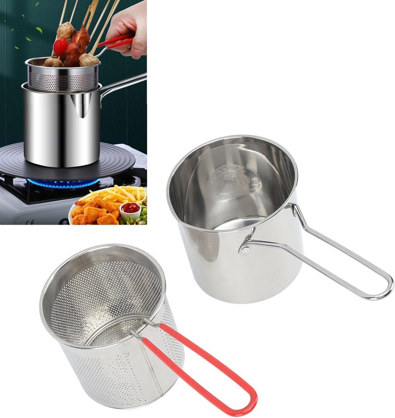 Multi-Use Deep Frying Pot 1.3L Stainless Steel – Includes Mesh Basket for Oil-Free Frying & Boiling – Great for Fries, Chicken, Shrimp, Eggs, Pasta – Durable & Easy to Clean (Silver one piece) - Image 2