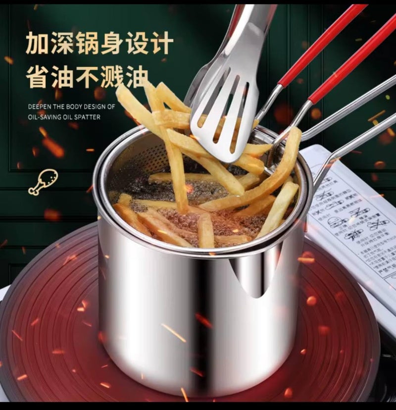 Multi-Use Deep Frying Pot 1.3L Stainless Steel – Includes Mesh Basket for Oil-Free Frying & Boiling – Great for Fries, Chicken, Shrimp, Eggs, Pasta – Durable & Easy to Clean (Silver one piece) - Image 3