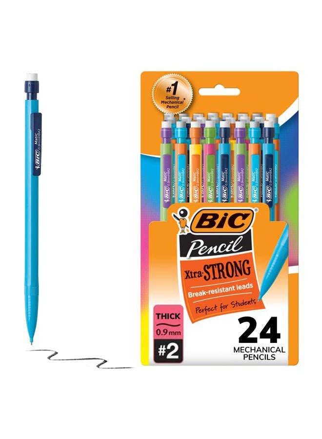 Bic Xtra-Strong Thick Lead Mechanical Pencil, With Colorful Barrel Thick Point (0.9mm), 24-Count Pack, With Erasers (MPLWP241) - Image 1