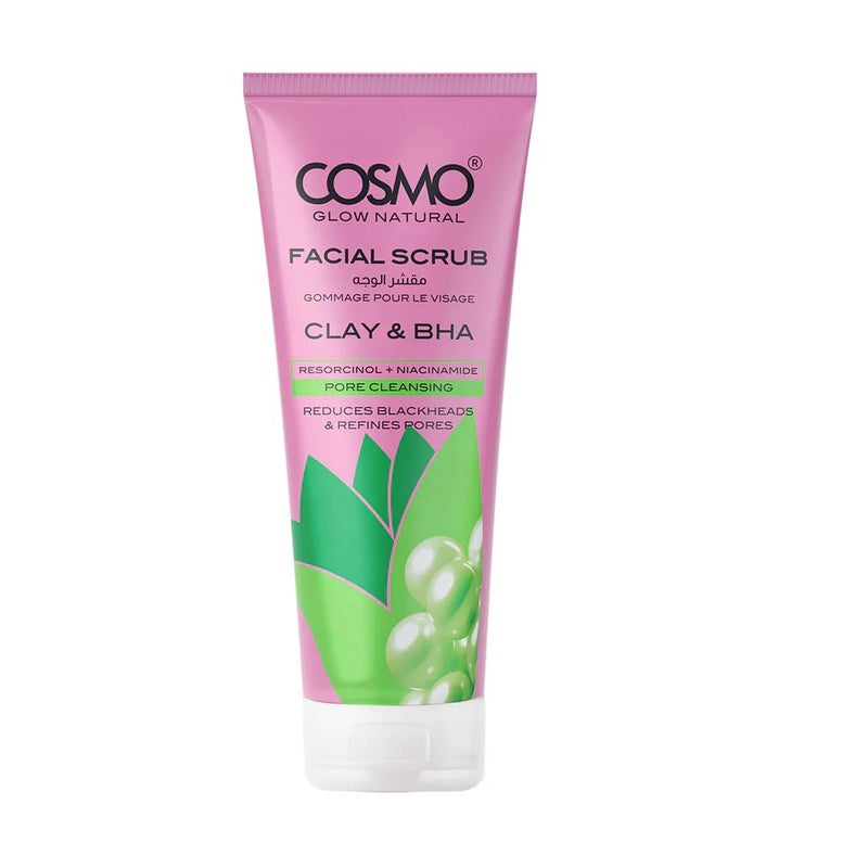 COSMO Glow Natural Clay & BHA Facial Foam Cleanser Scrub – Deep-Cleansing, Pore-Minimizing, and Oil-Absorbing Formula for Clear, Matte, and Refreshed Skin 100g