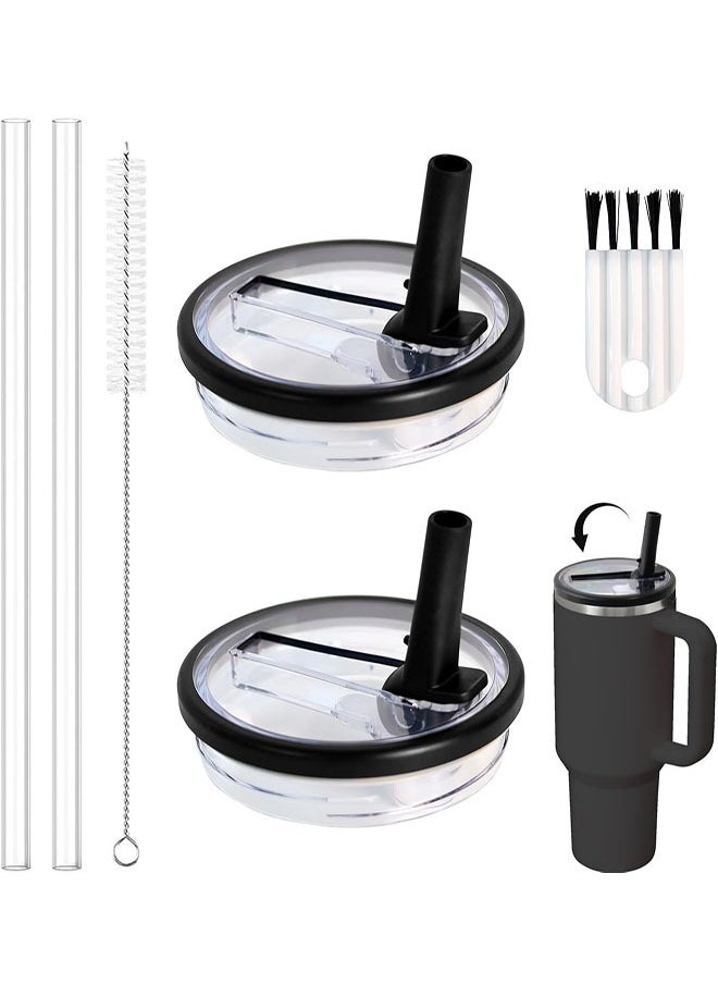 Generic 2 Pcs 40 OZ Tumbler Flip Straw Lid Fit for  Quencher, Leakproof Replacement Tumbler Lids, Splash Resistant Tumbler Covers with Straws and Brush for  Cup Accessories  - Image 1