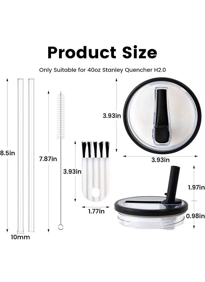 Generic 2 Pcs 40 OZ Tumbler Flip Straw Lid Fit for  Quencher, Leakproof Replacement Tumbler Lids, Splash Resistant Tumbler Covers with Straws and Brush for  Cup Accessories  - Image 3