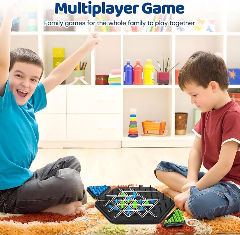 UMANATH Chain Triangle Chess Game Triggle Rubber Band Game for Kids & Adults, Fun Family Board Game, Brain Teaser Puzzle, Interactive Chess Set for 2-4 Players, Multicolour - Image 4