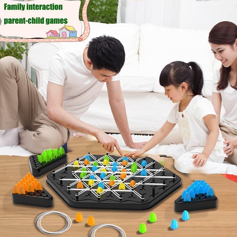 UMANATH Chain Triangle Chess Game Triggle Rubber Band Game for Kids & Adults, Fun Family Board Game, Brain Teaser Puzzle, Interactive Chess Set for 2-4 Players, Multicolour - Image 2