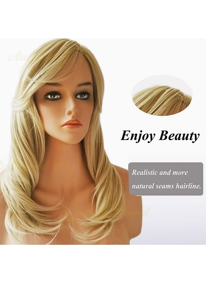 Auflaund - Natural Ombre Blonde Curly Wigs Shoulder Length Long Wavy Blonde Hair Wigs With Darker Root For Women + Wig Cap - Image 1