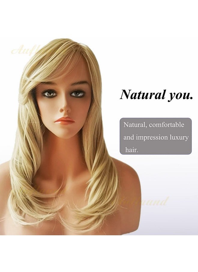 Auflaund - Natural Ombre Blonde Curly Wigs Shoulder Length Long Wavy Blonde Hair Wigs With Darker Root For Women + Wig Cap - Image 1