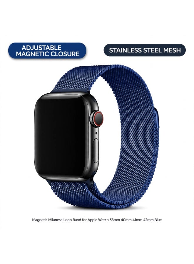 ELTRAZONE Magnetic Milanese Loop Band for Apple Watch Series 11 10 9 8 7 6 5 4 3 2 1 & SE 3 2 1, Stainless Steel Mesh Replacement Wristband with Adjustable Magnetic Closure, 38mm 40mm 41mm 42mm Strap, Blue - Image 1