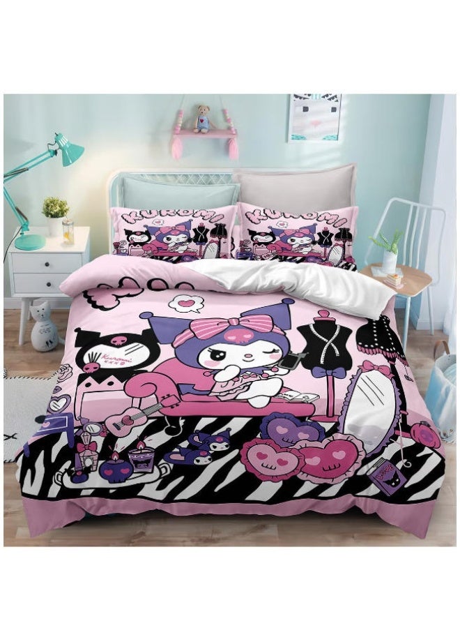 Sanrio Kuromi pattern bedding three-piece set of soft microfiber polyester sheets including duvet cover and two pillowcases (cover size 150cmX200cm) - Image 1