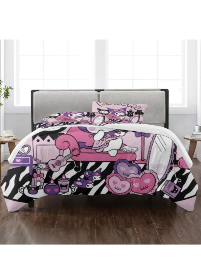 Sanrio Kuromi pattern bedding three-piece set of soft microfiber polyester sheets including duvet cover and two pillowcases (cover size 150cmX200cm) - Image 4