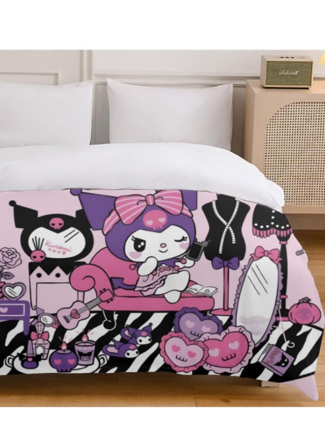 Sanrio Kuromi pattern bedding three-piece set of soft microfiber polyester sheets including duvet cover and two pillowcases (cover size 150cmX200cm) - Image 2