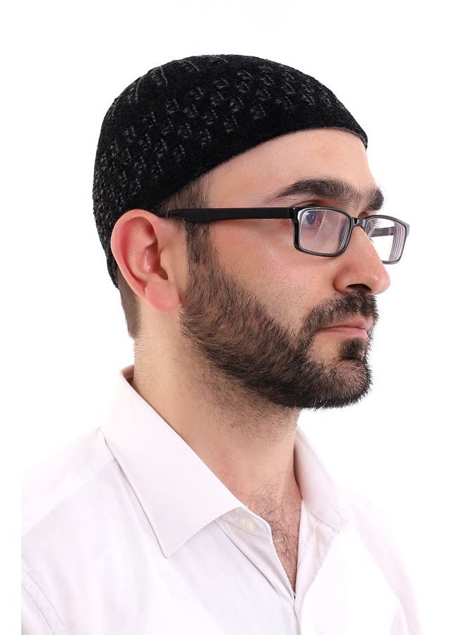 İhvan Online Turkish Muslim Winter Kufi Hats for Men Taqiya Takke Peci Islamic Hats Islamic Gifts Standard Size Black Grey - Image 2